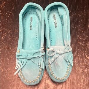 Minnetonka Aqua Suede Moccasins